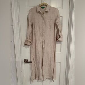 J.Crew Linen Button-Front Shirtdress XS Beige Long Sleeve